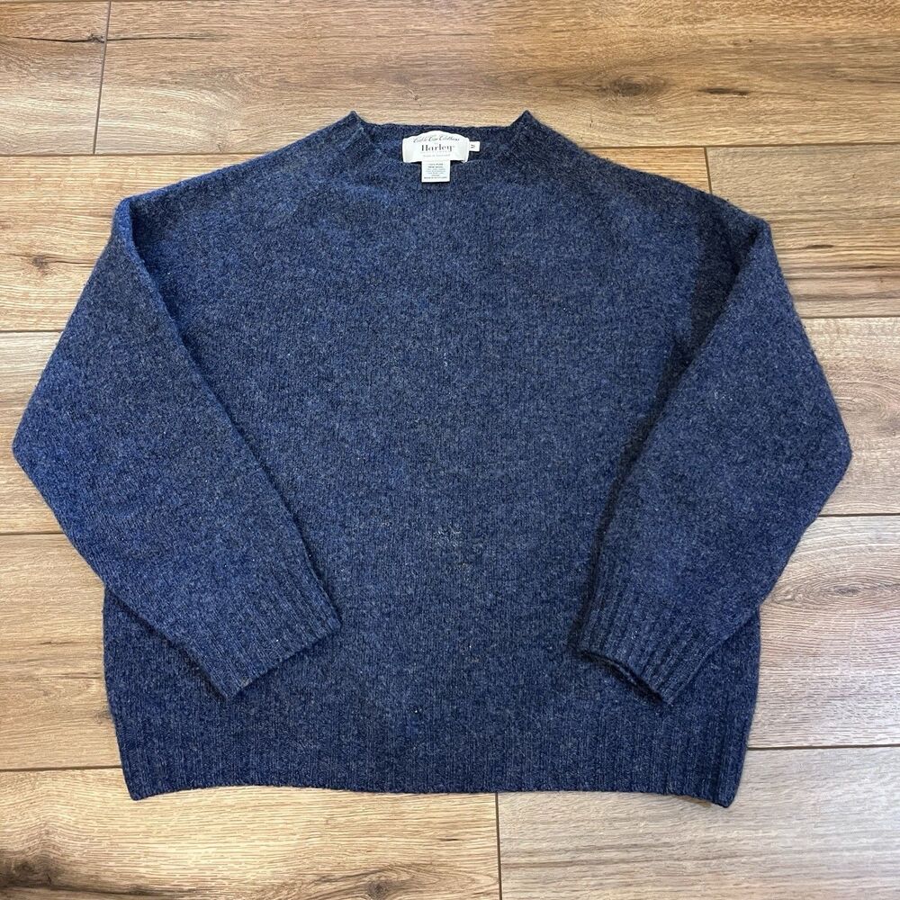 Harley Of Scotland 100% Pure Wool Blue Crewneck Sweater Women's M Cable Car
